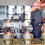 Blue Bottle Coffee's five halogen light siphon bar. Brews outstanding cups of  coffee due to very rapid heating.